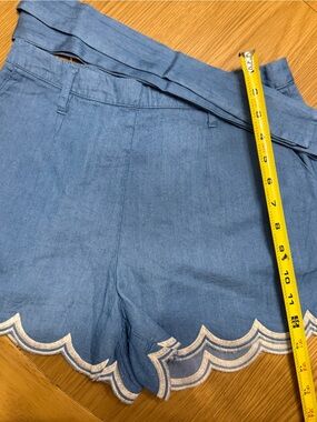 Umgee Light Blue High-Waist Scalloped Hem Shorts